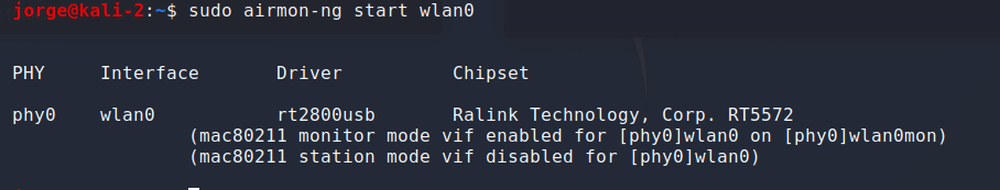 kali linux aircrack-ng, putting wlan 0 interface in monitor mode.