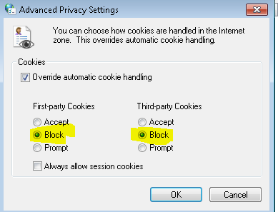 Internet explorer cookie settings