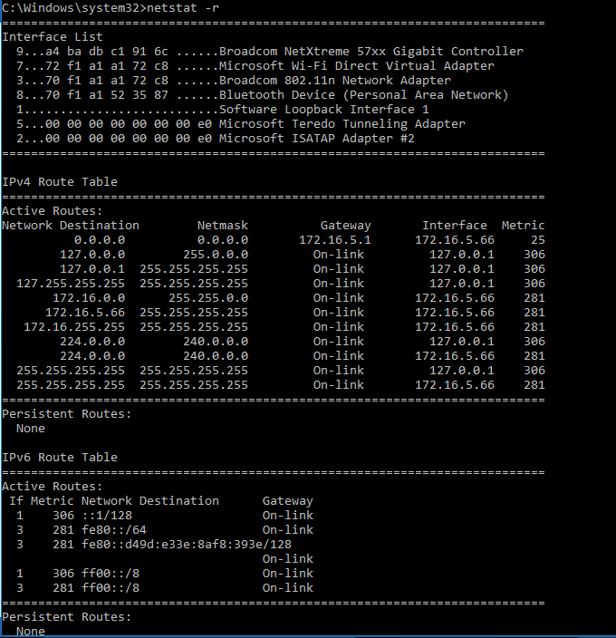 netstat showing routing table.
