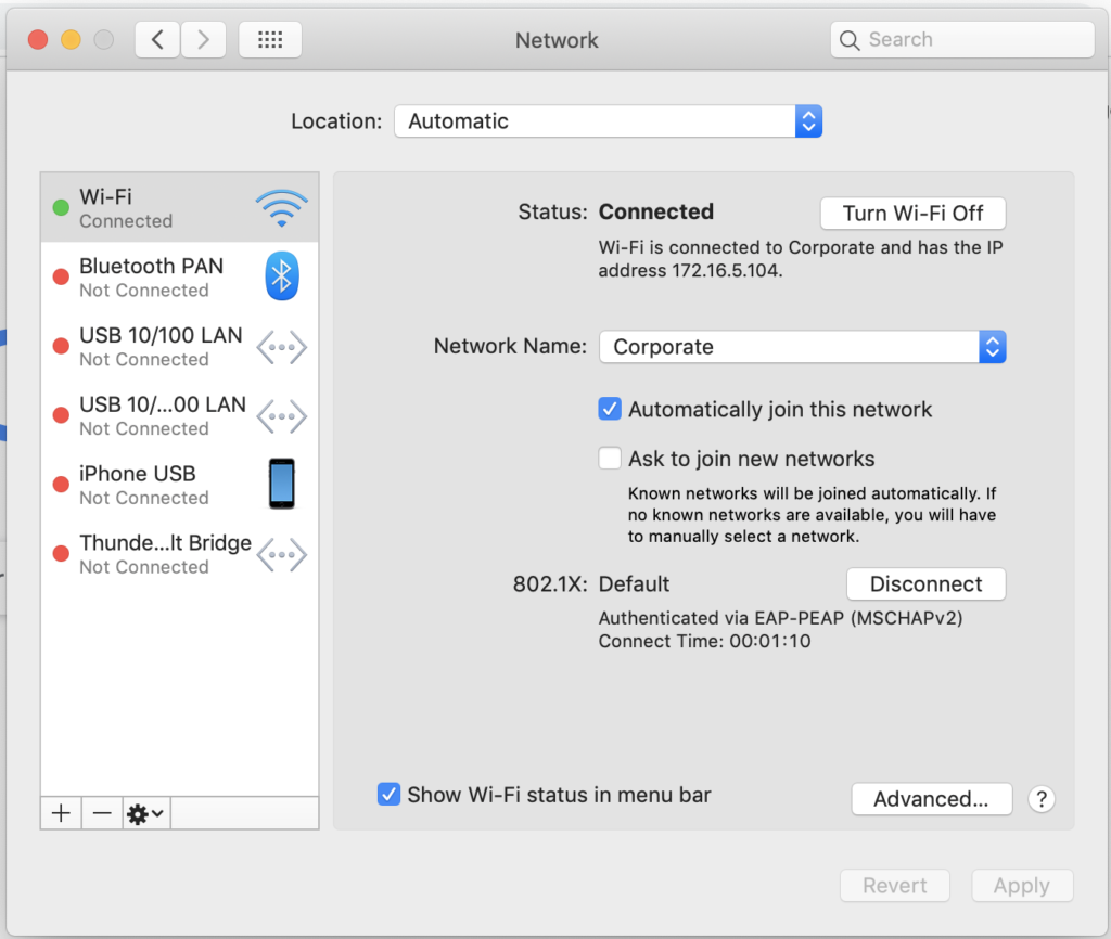 802.1X authenticated Mac client 