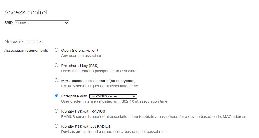 Meraki 802.1X SSID authentication