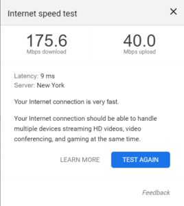 Bandwidth test results without traffic shaping rules.