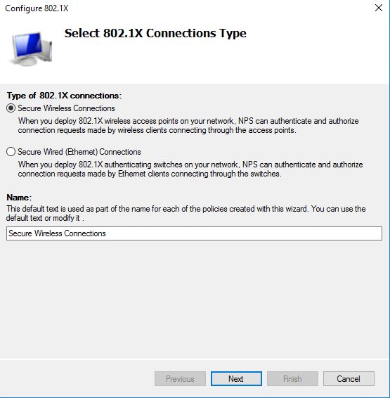 Windows NPS setup. Secure Wireless Connection