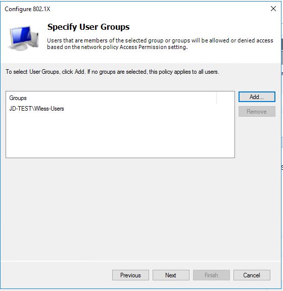 Windows NPS setup. Adding authorized users