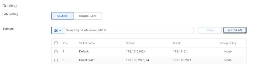 Create VLAN configuration for SSID assignment. 