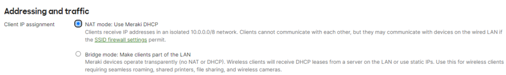 NJ meraki experts allows ssid to be configured on it's own network. 
