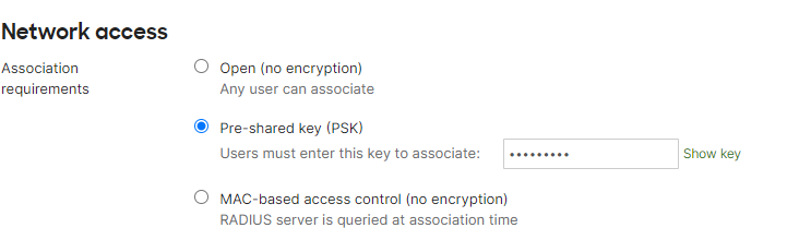 MerakiSSID Pre-Shared key (PSK) settings for wifi services in NJ