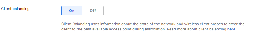 Meraki Wireless client load balance option.