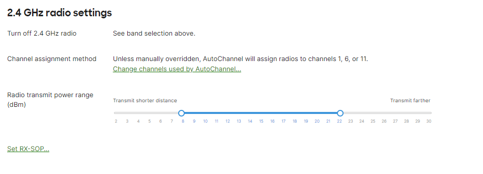 Radio settings for Meraki WiFi best practice - RF Profile customization power settings. 